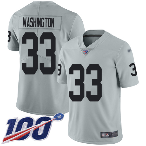 Men Oakland Raiders Limited Silver DeAndre Washington Jersey NFL Football #33 100th Season Jersey->oakland raiders->NFL Jersey